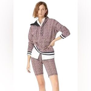 J. Crew Red & Black Speckled Jacquard Norak Hoodie & Bike Shorts Set
